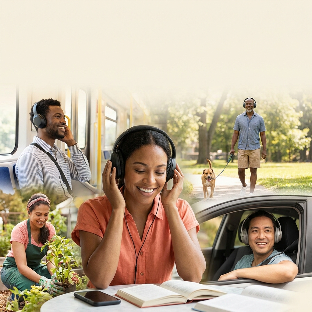 Audiobook and podcast entertainment for summer routines