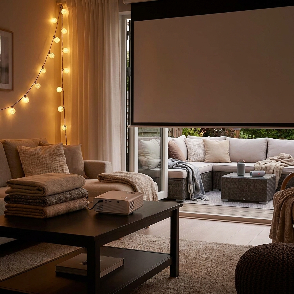 Summer movie night setup (indoor/outdoor)